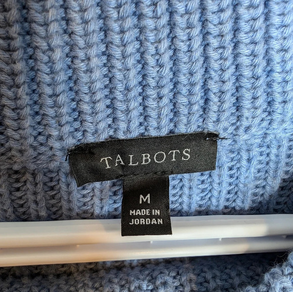 TALBOTS Blue Scoop Crew Neck Patterned Knit 100% Cotton Sweater Womans Medium - Picture 3 of 7